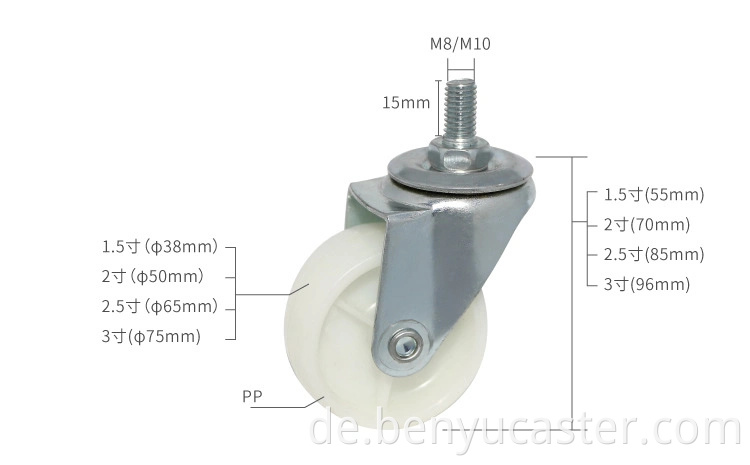 1,5/2/2,5/3 Zoll langlebig Nylonschwarz -Weiß -PP -Dampf -Dampfrad Dampfrad
